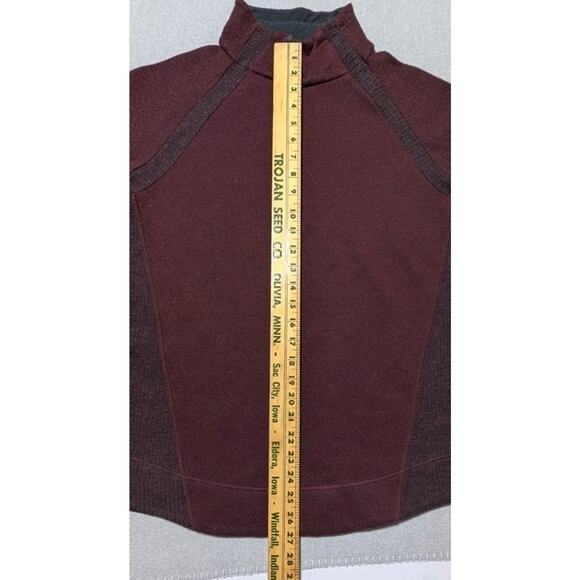 prAna Women’s Wool Blend Snap Neck Pullover Sweater L Burgundy Raglan Panels - Picture 9 of 11
